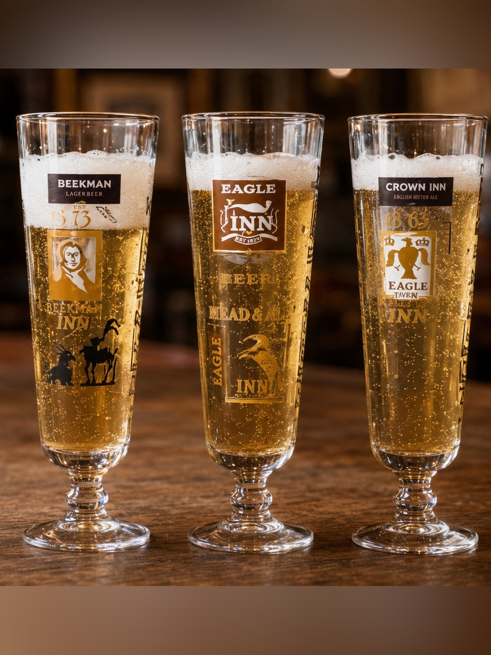 Vintage Beekman Arms Rhinebeck NY Beer Glasses w/Gold Trim Historic Pub MCM Vibe